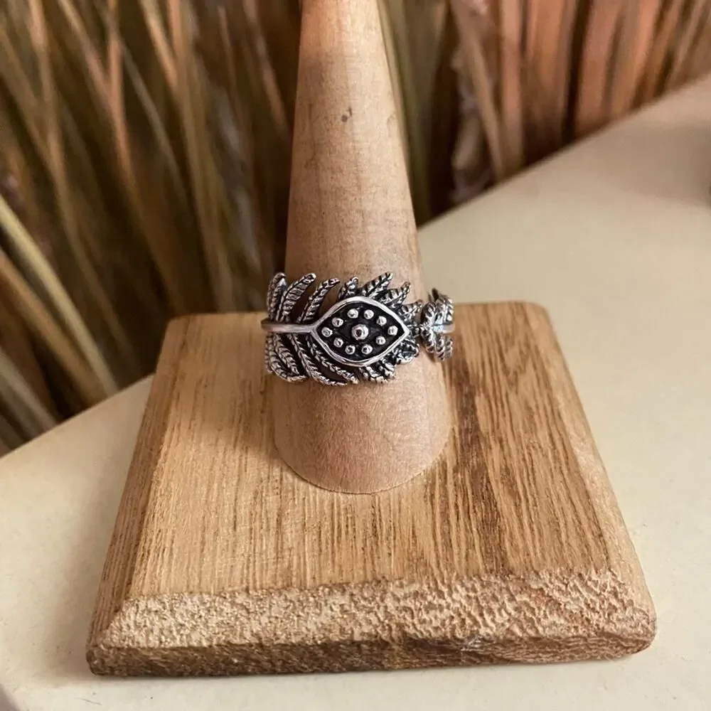 Evil Eye Leaves Boho Sterling Silver Ring